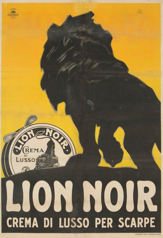 Plinio Codognato, ‘LION NOIR, CREMA DI LUSSO PER SCARPE’, ca. 1925, Posters, Vibrant design, an important piece of Italian advertising of the ‘20’s., Cambi