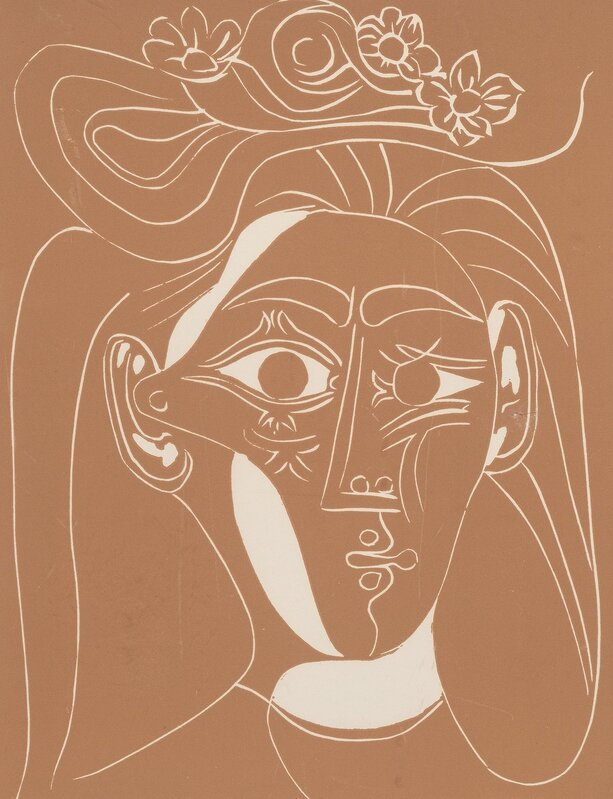 Pablo Picasso, ‘Femme au Chapeau à Fleurs’, 1963, Print, Linocut in colors on Arches paper, 2nd state, Heritage Auctions