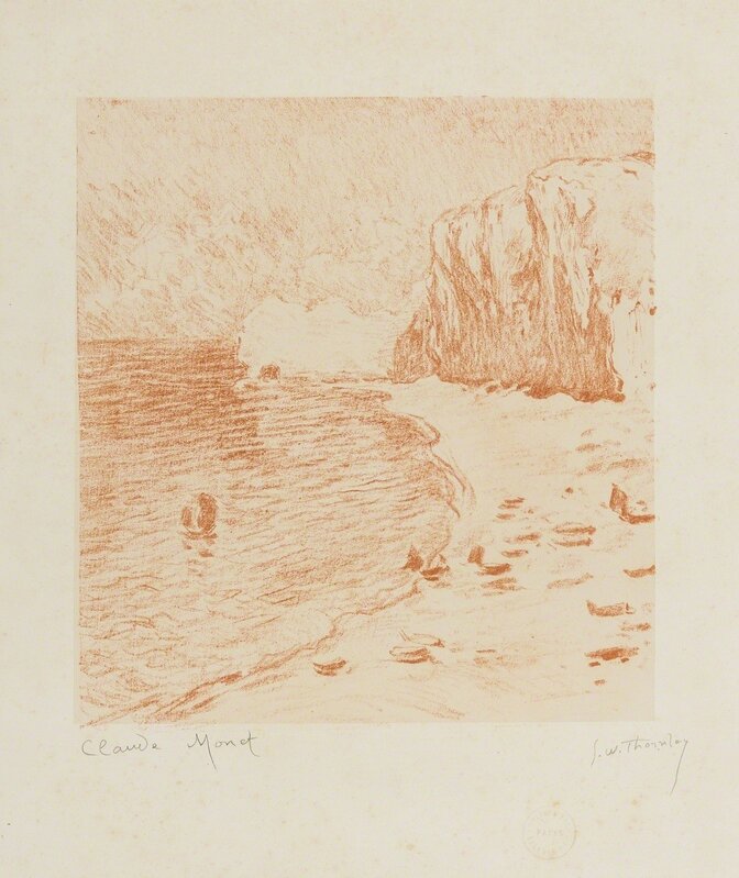 Claude Monet, ‘La Plage et la Falaise d'Amont’, circa 1890, Print, The rare lithograph printed in sepia, Forum Auctions
