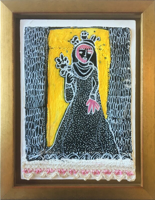 Julia Ledyard, ‘St. Rose of Lima on Yellow’, 2017, Textile Arts, Mixed media with cloth, Ro2 Art