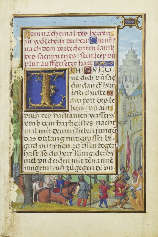 Simon Bening, ‘Border with the Meeting of Abraham and Melchizedek’, 1525-1530, Tempera colors, gold paint, and gold leaf on parchment, J. Paul Getty Museum