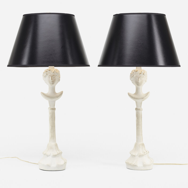 After Alberto Giacometti, ‘Tete de Femme table lamps, pair’, c. 1975, Design/Decorative Art, Cast and painted plaster, Rago/Wright/LAMA/Toomey & Co.