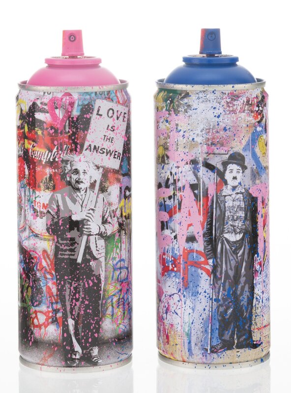 Mr. Brainwash, ‘Gold Rush (Cyan) and Love Is The Answer (Pink), Set of 2 Spray Cans’, 2020, Other, Screenprint with handcoloring on aluminum spray can, Heritage Auctions