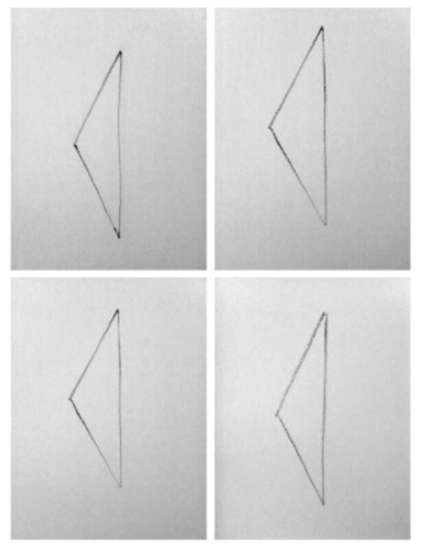 Yazan Khalili, ‘Simple Standing Triangle’, Drawing, Collage or other Work on Paper, Ink on paper, 41 sketches of a triangle + text, EOA.Projects