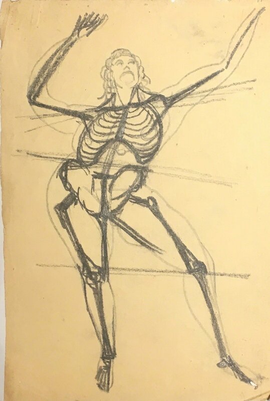 Gaston Lachaise, ‘Skeleton Dancing, From the Front’, Not dated., Drawing, Collage or other Work on Paper, Graphite on paper., New York Studio School 