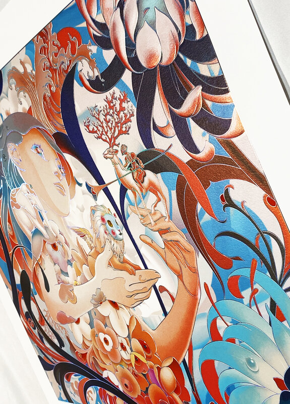 James Jean, ‘'Forager III'’, 2021, Print, Sculptural, glass-like details and enhancements with Crystalline finishes and holographic line-work on 300gsm fine art paper. Intricately detailed with 3-dimensional chop bottom center., Signari Gallery