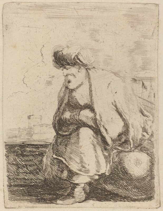 Stefano Della Bella, ‘An Old Turk with Turban Seated on a Rock’, Print, Etching on laid paper [restrike], National Gallery of Art, Washington, D.C.