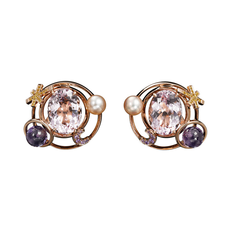 Lorenz Bäumer, ‘Galilée Earrings’, Jewelry, 14.86 cts Morganites, 5.03 cts Amethysts, 3.95 cts Pearl, 0.26 ct Yellow Sapphires, 0.15 ct Purple Sapphire, 16.24 g Pink Gold, Lorenz Bäumer Paris
