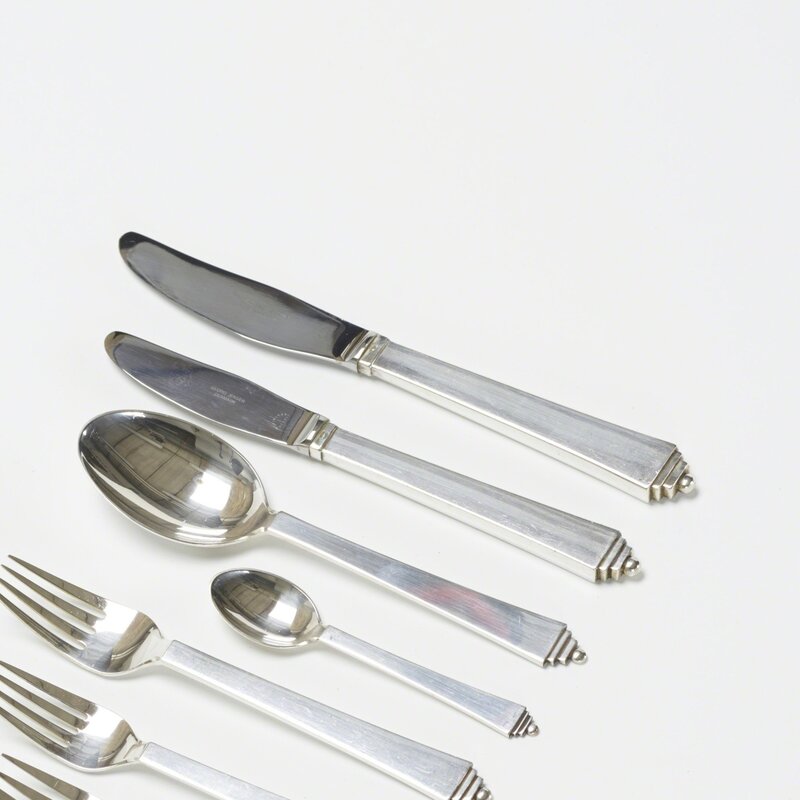Harald Nielsen, ‘Pyramid flatware set’, c. 1926, Design/Decorative Art, Sterling silver, stainless steel, Rago/Wright/LAMA/Toomey & Co.