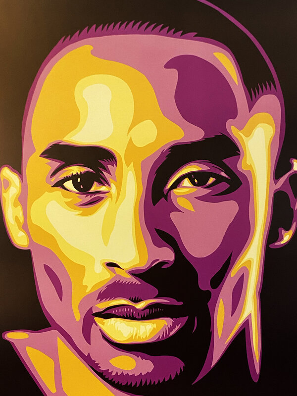 Shepard Fairey, ‘'KOBE' (framed)’, 2008, Print, Offset lithograph on thick, heavy stock art paper.  Custom matted in archival yellow and purple & professionally framed w/UV-protective plexiglass and black hardwood frame., Signari Gallery