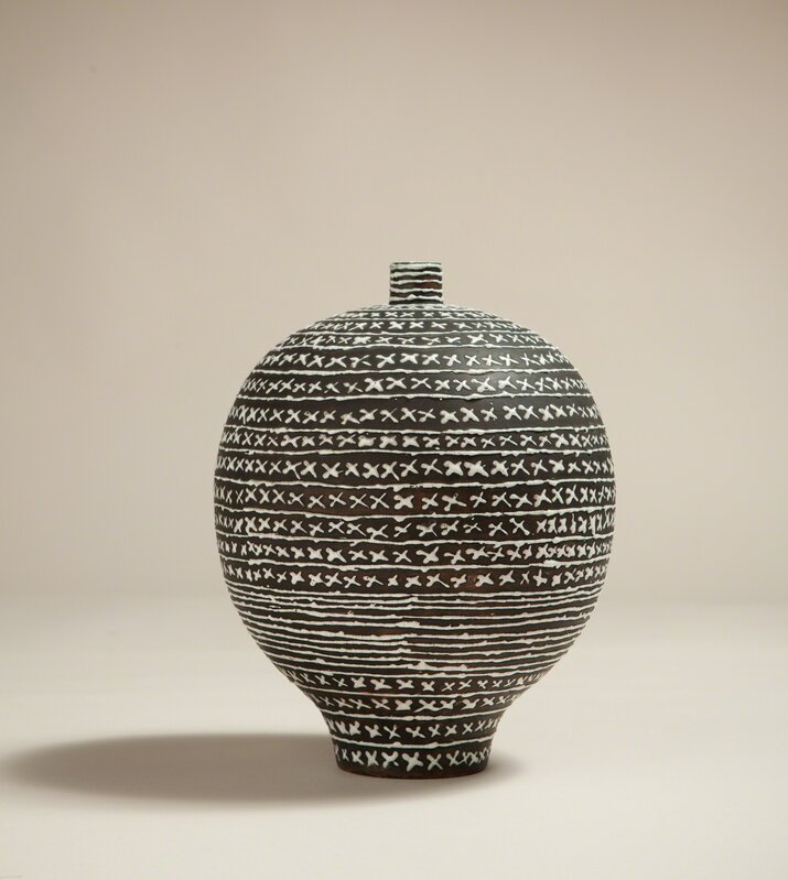 ‘Vase’, ca. 1930, Design/Decorative Art, Earthenware with white glaze forming lines and crosses, Galerie Anne-Sophie Duval