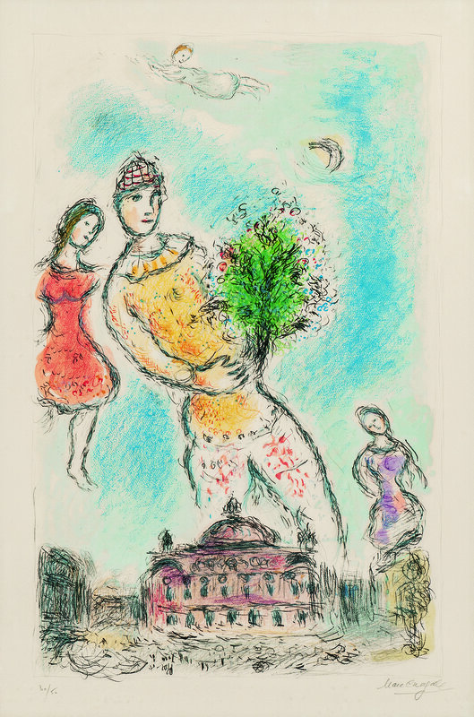 Marc Chagall, ‘Dans le ciel de l'Opéra’, 1980, Print, Color lithograph on paper, Skinner