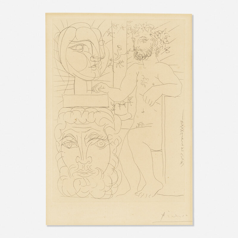 Pablo Picasso, ‘Sculpteur et Deux Tetes Sculptees from the Vollard Suite’, 1933, Print, Etching on Montval laid paper, Rago/Wright/LAMA