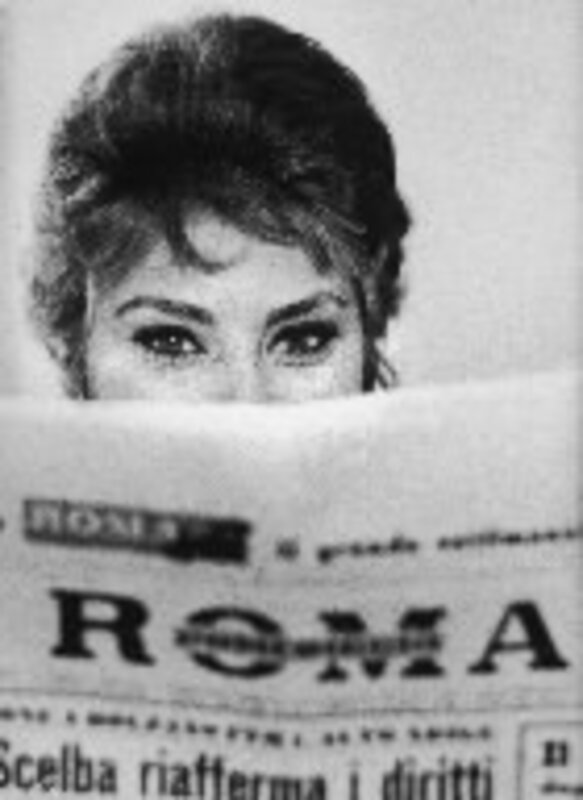 Alfred Eisenstaedt, ‘Actress Sophia Loren Peering Over the Top of a ROMA Newspaper, Rome, Italy’, 1961, Photography, Vintage Silver Gelatin Print, Contessa Gallery