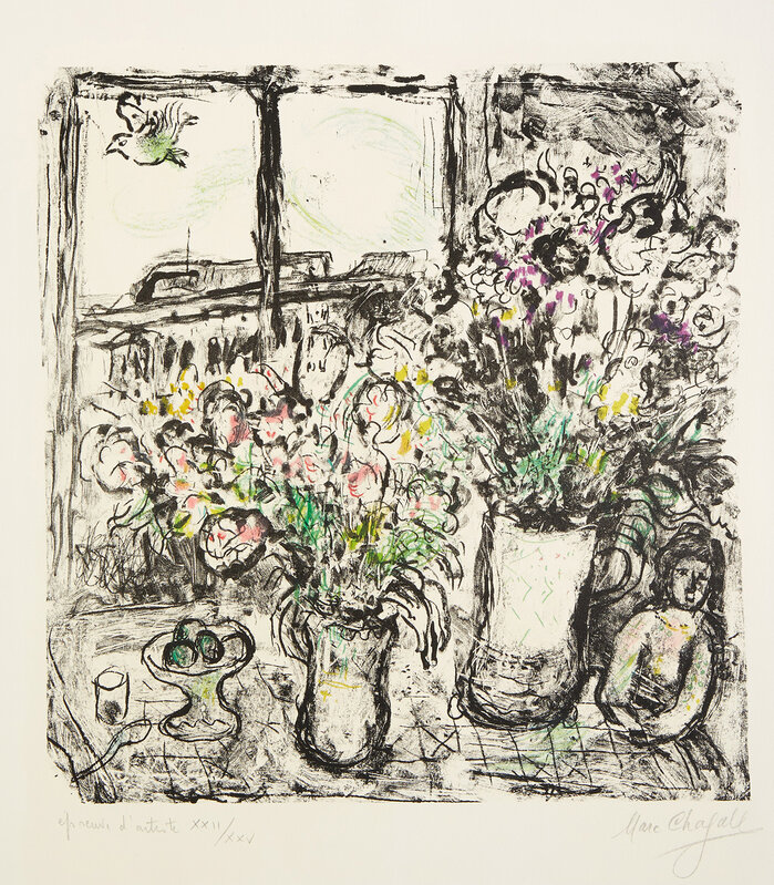 Marc Chagall, ‘Fleurs devant la fenêtre (Flowers in Front of the Window) (M. 478)’, 1967, Lithograph in colors, on Arches paper, the full sheet., Phillips