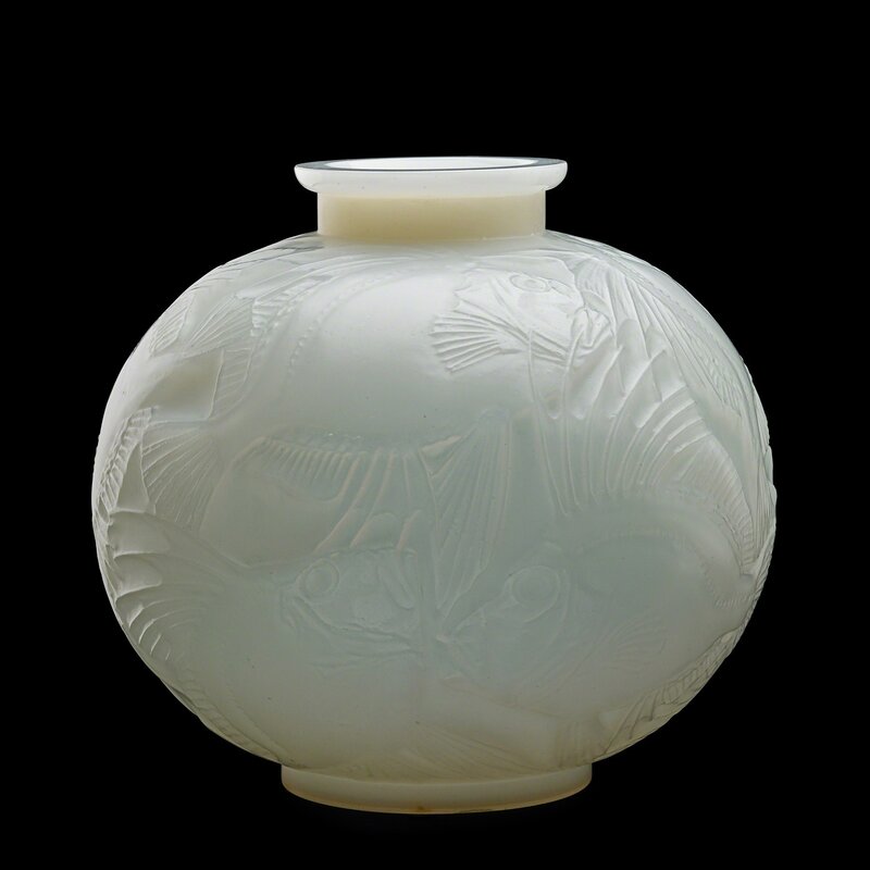 Lalique, ‘Poissons vase’, des. 1921, Design/Decorative Art, Cased white opalescent glass, France, Rago/Wright/LAMA/Toomey & Co.