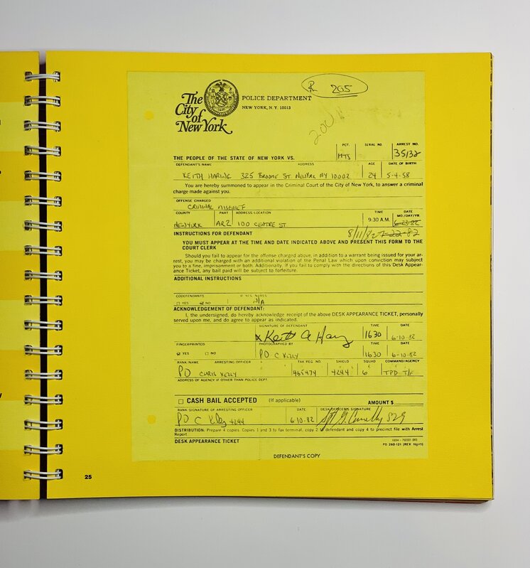 Keith Haring, ‘The City of New York Police Department Arrest Report (Criminal Mischief)’, 1982, Other, Ink, pen, NYPD paper, Artificial Gallery