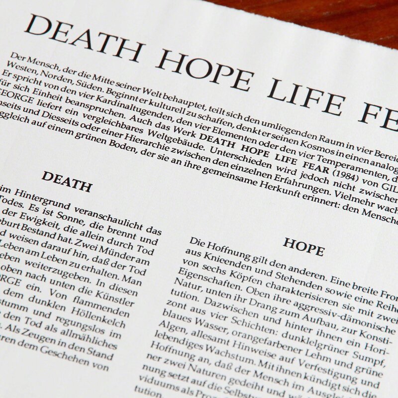 Gilbert & George, ‘Death Hope Life Fear’, 1984/1990, Print, Offset Prints, Plinth