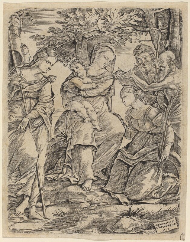 Domenico Campagnola, ‘The Virgin and Child with Saints’, 1517, Print, Engraving, National Gallery of Art, Washington, D.C.