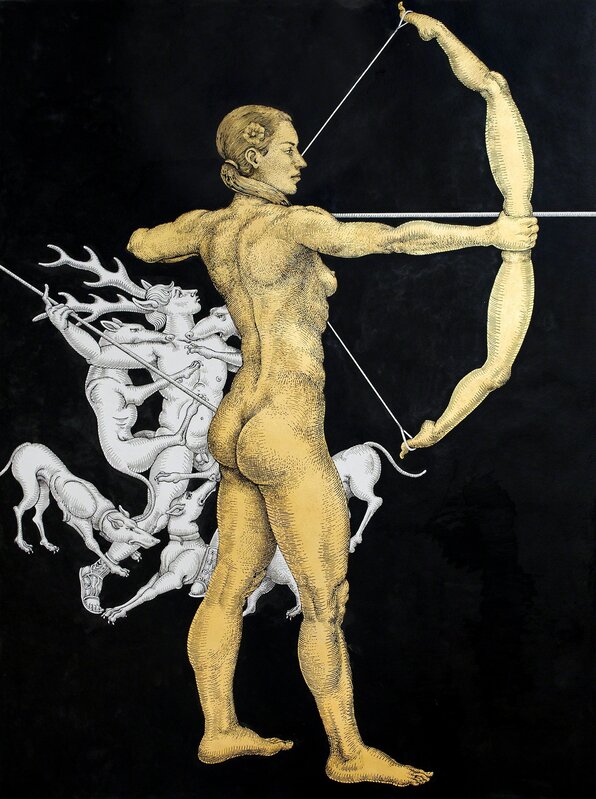 Michael Bergt, ‘Diana ’, 2021, Drawing, Collage or other Work on Paper, Gold leaf and ink on paper, Nüart Gallery