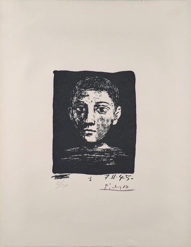 Pablo Picasso, ‘Head of Young Boy, from The Poem of Paul Eluard’, Print, Lithograph on Arches (framed), Rago/Wright/LAMA/Toomey & Co.
