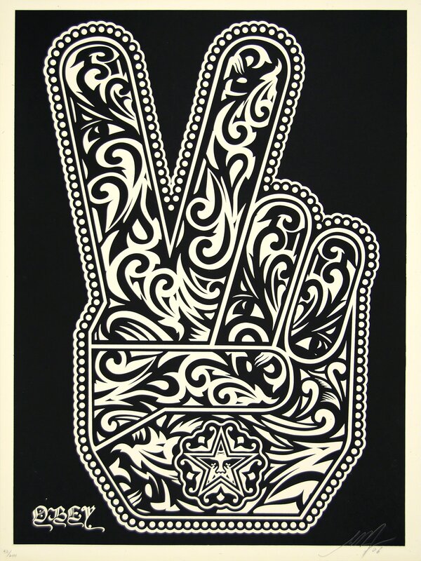 Shepard Fairey, ‘Peace Fingers (Black)’, 2006, Print, Screenprint on paper, Heather James Fine Art Gallery Auction