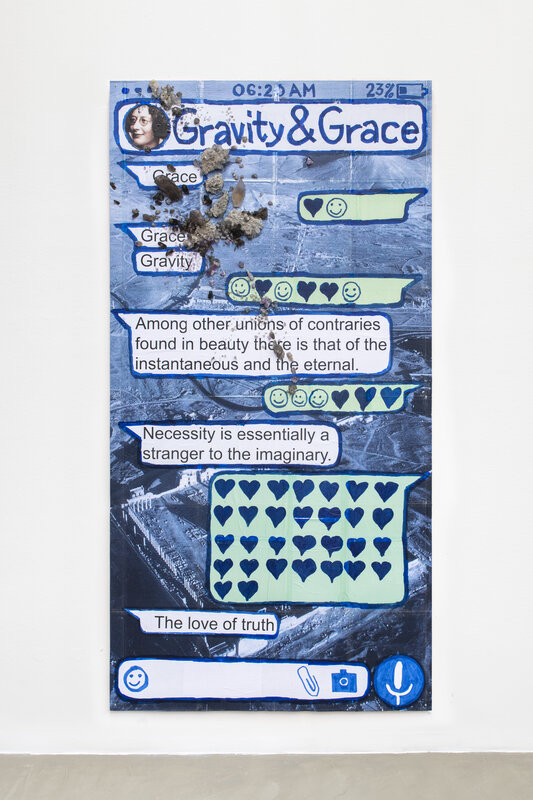 Thomas Hirschhorn, ‘Gravity and Grace (Chat-Poster)’, 2020, Drawing, Collage or other Work on Paper, Cardboard, wood, prints, marker, adhesive, crystals, Galerie Chantal Crousel