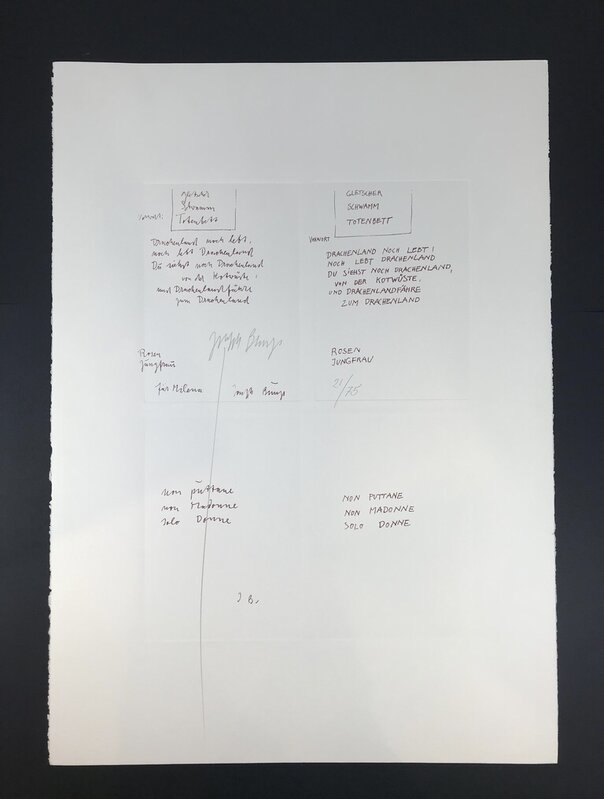 Joseph Beuys, ‘GLETCHER SCHWAMM TOTENBETT’, 1979, Print, Heliogravure on wove paper, Gutan Fine Art