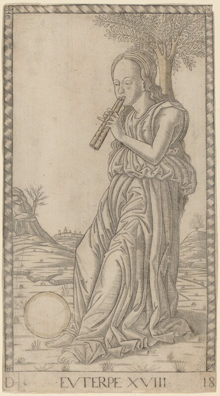 Master of the E-Series Tarocchi, ‘Euterpe’, ca. 1465, Print, Engraving with gilding, National Gallery of Art, Washington, D.C.