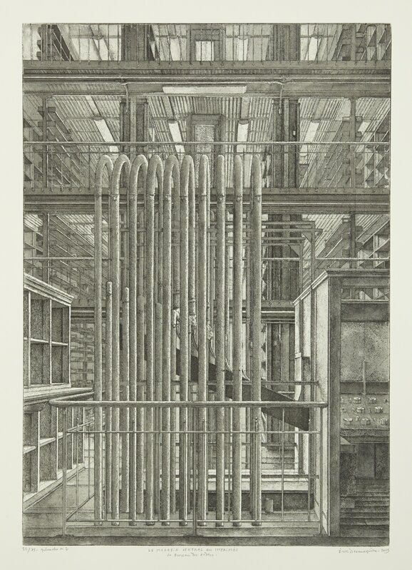 Erik Desmazières, ‘Le Bureau des ordres, from Le Magasin central des imprimés’, 2013, Print, Etching, aquatint and roulette, Childs Gallery