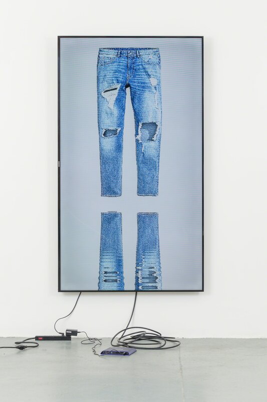 Cory Arcangel, ‘Jeans/Lakes’, 2016, Video/Film/Animation, 1920 x 1080 H.264/MPEG-4 Part 10 looped digital file (from 11 lossless TIFS), media player, 65-75" flatscreen, armature, various cables, The Kitchen