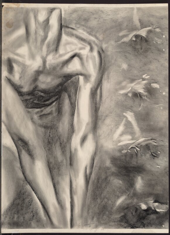 John Currin, ‘Male Nudes’, 1981, Drawing, Collage or other Work on Paper, Charcoal on paper, Heritage Auctions