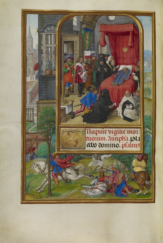 Master of James IV of Scotland, ‘Deathbed Scene’, 1510-1520, Tempera colors, gold, and ink on parchment, J. Paul Getty Museum