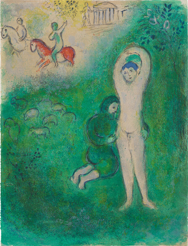 Marc Chagall, ‘Daphnis et Gnathon, from Daphnis et Chloé (Daphnis and Chloé) (M. 343, C. 46)’, 1961, Print, Lithograph in colours, on Arches paper, the full sheet., Phillips