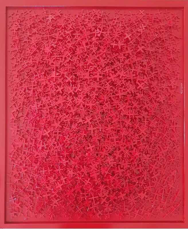 Giovanni Confortini, ‘corpo estraneo red’, 2018, Painting, Plastic and acrylic on wooden table, Galleria d'Arte Martinelli