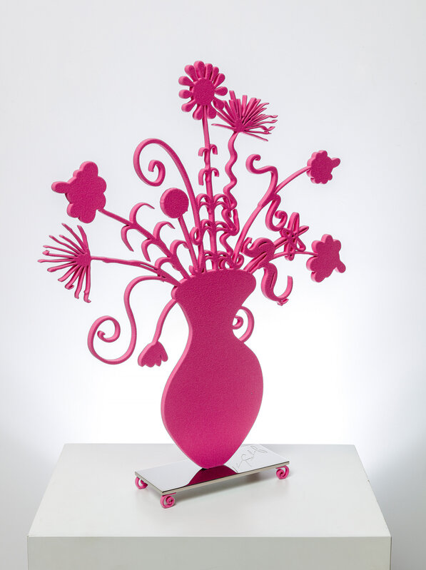 Kenny Scharf, ‘Flores Pink’, 2021, Sculpture, Shaped Aluminum with Pink Flock Mounted to a polished stainless steel base with flocked feet, Corridor Contemporary