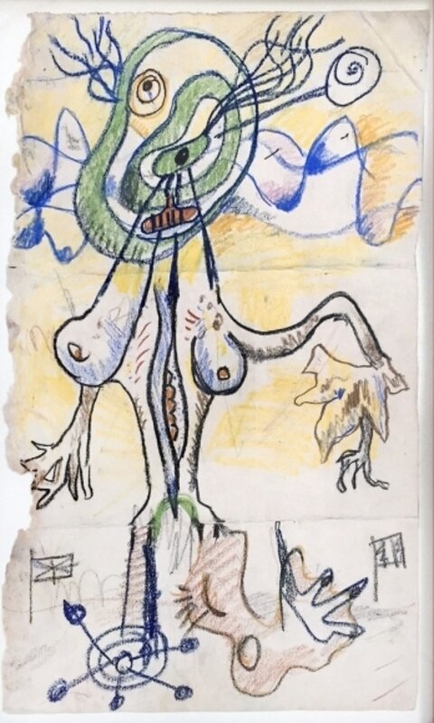 Kurt Seligmann, ‘Surrealist Standing Female Figure’, 1958-1960, Drawing, Collage or other Work on Paper, Crayon drawing on paper, Dean Borghi Fine Art