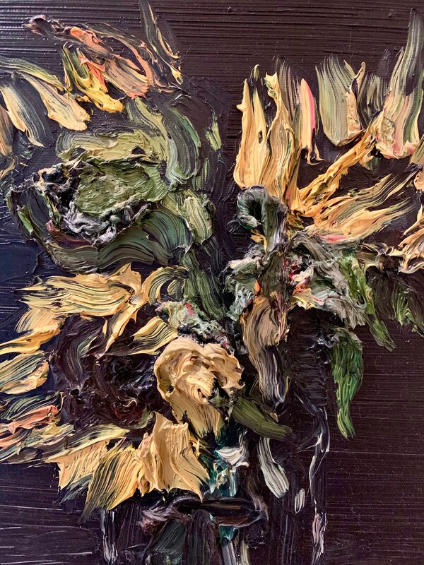 Allison Schulnik, ‘Sunflowers ’, 2008, Painting, Oil on canvas, Mark Moore Fine Art
