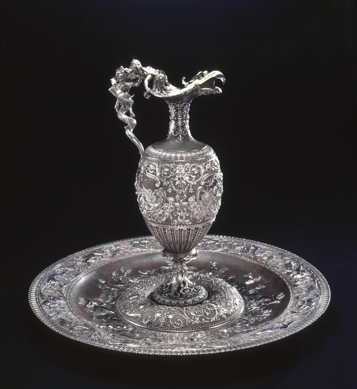 Antonio Cortelazzo, ‘Ewer and Basin’, about 1870, Design/Decorative Art, Steel, silver, gold and gilding, Indianapolis Museum of Art at Newfields