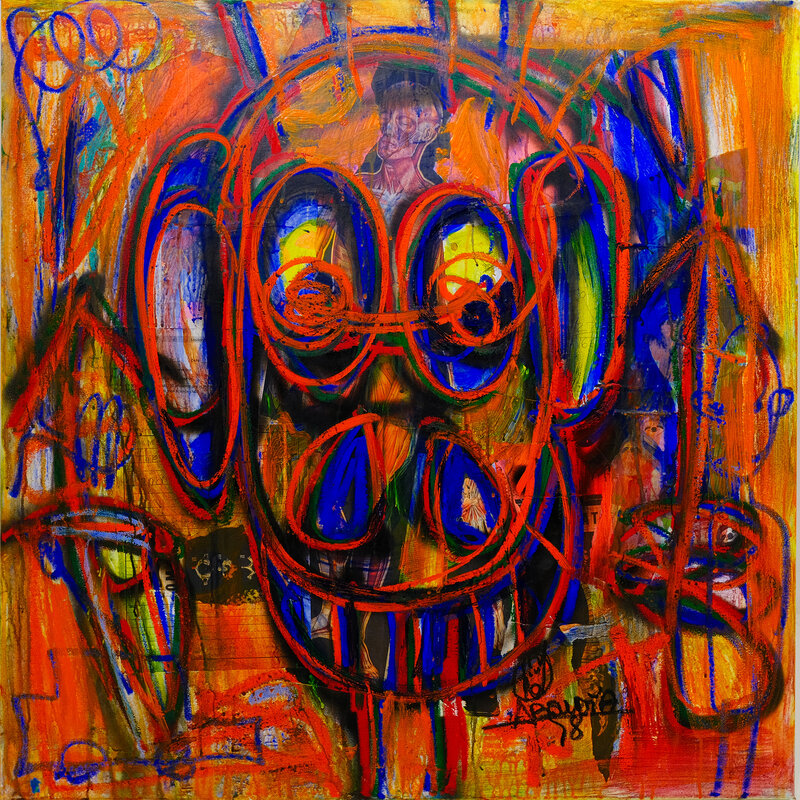 Aboudia, ‘Orange Emotion’, 2021, Painting, Acrylic and Oil Stick on Canvas, Ethan Cohen Gallery