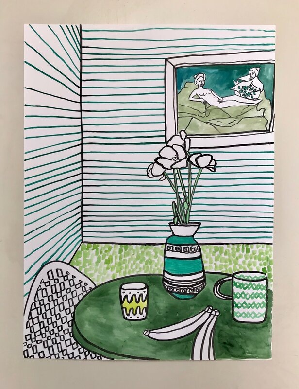 Carissa Potter, ‘Pattern Vase with Manet’, Painting, Sumi ink on watercolor paper, Venice Art Walk Benefit Auction