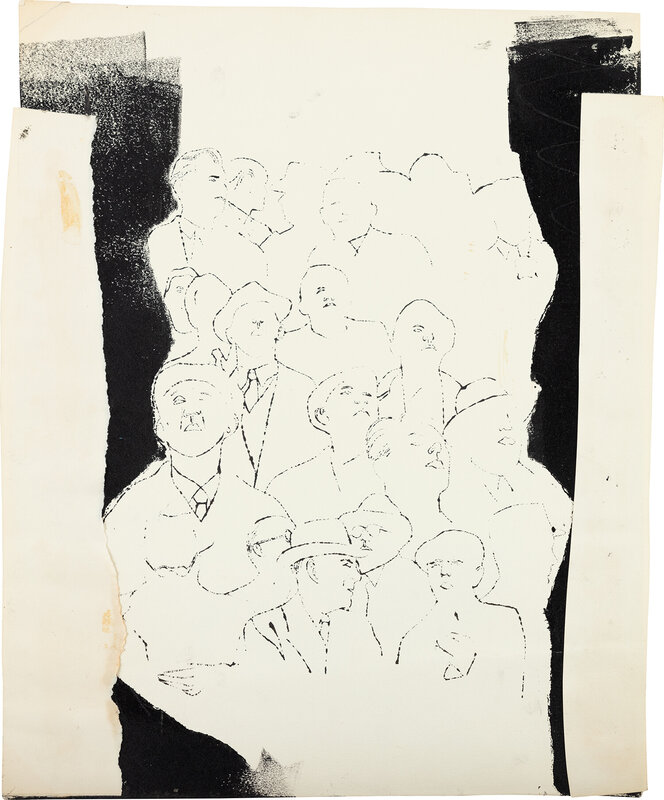 Andy Warhol, ‘Crowd of Male Upper Torso’, c. 1954, Drawing, Collage or other Work on Paper, Black ink drawing with collage, on wove paper., Phillips