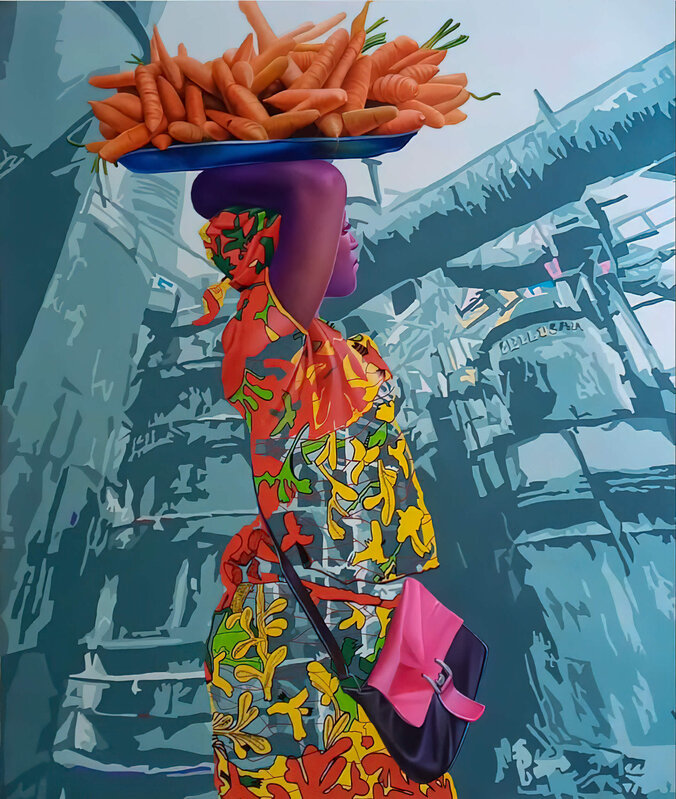 Daniel Onguene, ‘La femme aux carottes’, 2020, Painting, Acrylic on canvas, OOA GALLERY (Out of Africa Gallery)