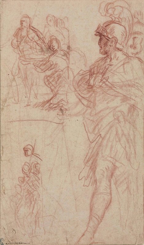 Pietro Berrettini, called Pietro da Cortona, ‘Study of a Roman general with two subsidiary compositional studies’, Drawing, Collage or other Work on Paper, Red chalk, Christie's Old Masters 