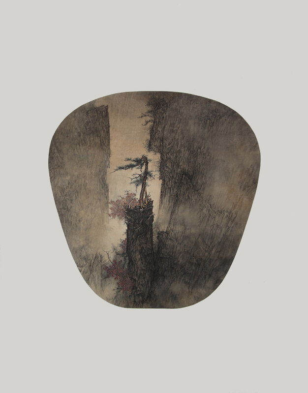 Li Huayi, ‘A Pine at the Peak’, 2011, Drawing, Collage or other Work on Paper, Ink and color on silk, Beijing Center for the Arts