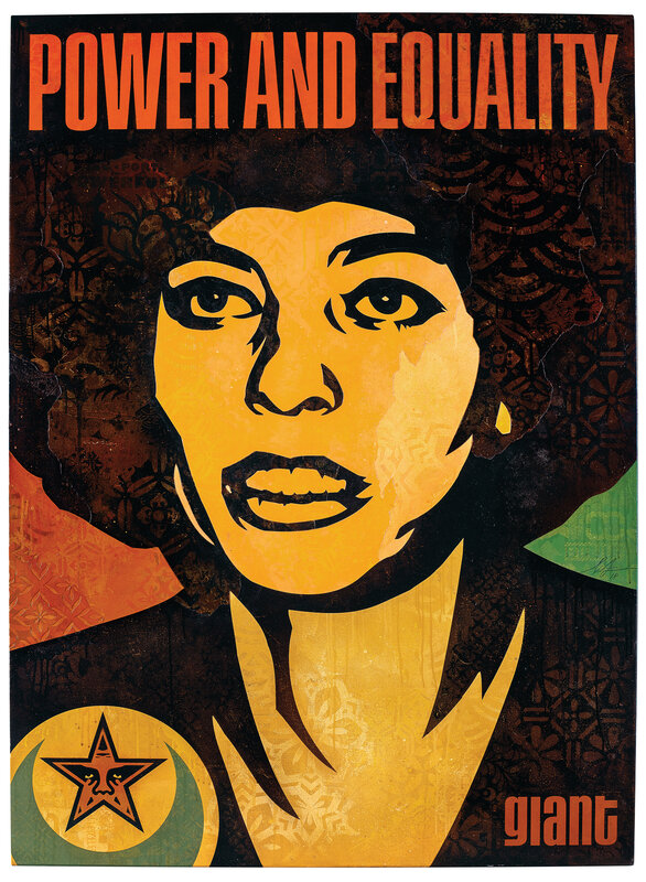Shepard Fairey, ‘Angela Power and Equality’, 2018, Painting, Stencil, silkscreen, collage on canvas, Over the Influence