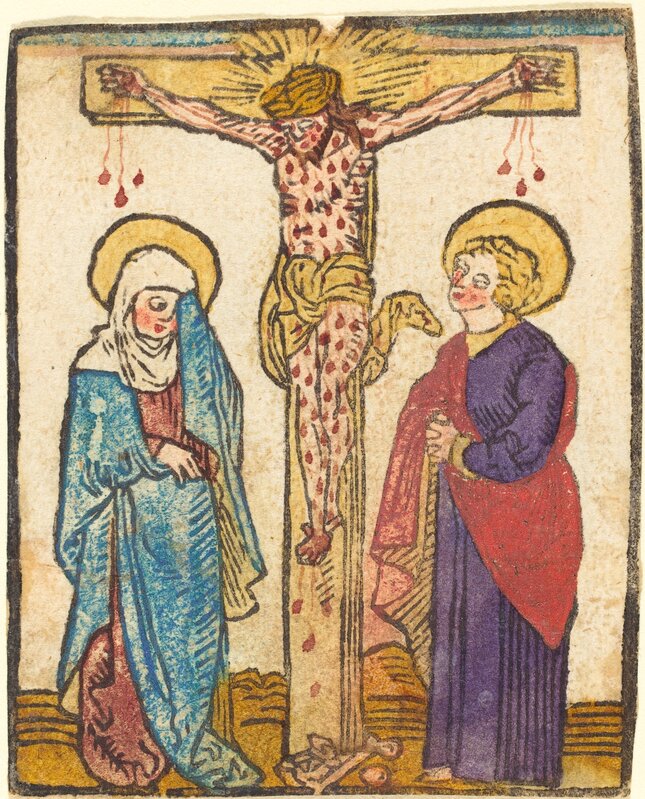 ‘Christ on the Cross’, ca. 1490/1500, Print, Woodcut, hand-colored in blue, red, vermillion, olive, green, yellow, and rose, National Gallery of Art, Washington, D.C.