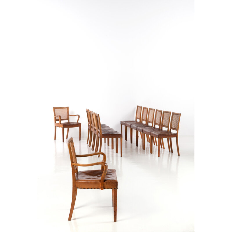 Erik Wortz, ‘Set of ten chairs and two armchairs’, near 1940, Design/Decorative Art, Chêne et cuir du Niger, PIASA