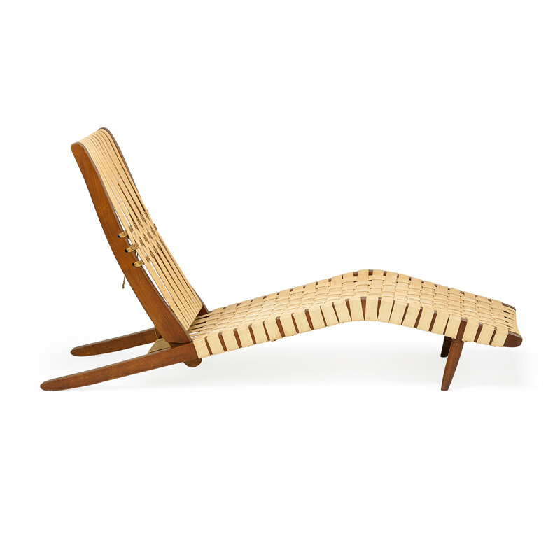 George Nakashima, ‘Long chair, New Hope, PA’, Design/Decorative Art, Walnut, webbing, grass cord, Rago/Wright/LAMA/Toomey & Co.