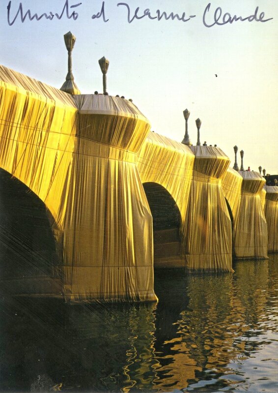 Christo, ‘The Pont Neuf Wrapped, Paris, France (Hand Signed) from the collection of Jeanne-Claude's assistant’, 1985, Ephemera or Merchandise, Offset lithograph postcard. Hand signed. Unframed., Alpha 137 Gallery